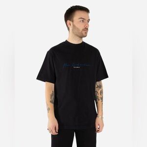 Han Kjobenhavn Embroidered Logo T-Shirt Boxy Faded Black Large Streetwear Edgy